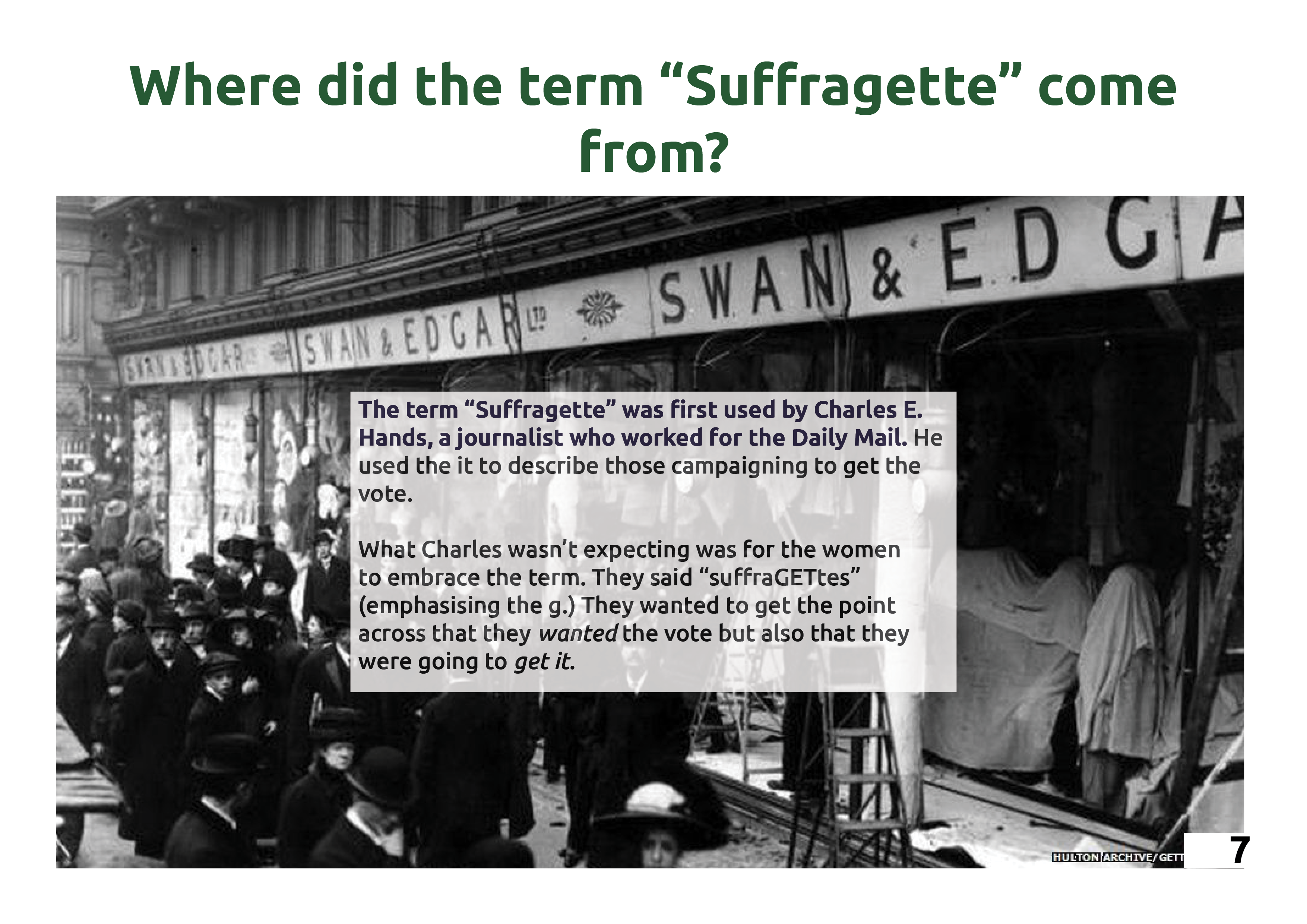 A page of the book about where the term suffragette came from